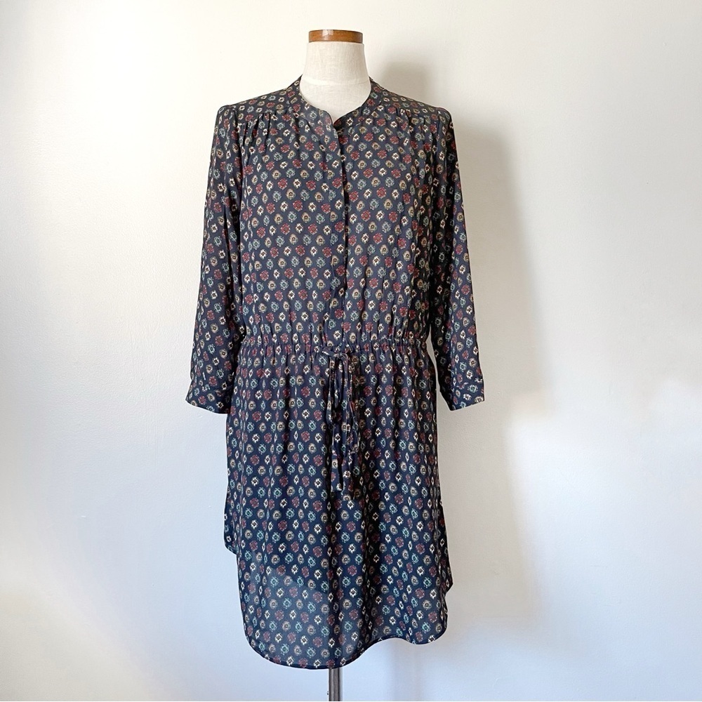 Daniel Rainn Navy blue floral tunic shirt dress size large preowned